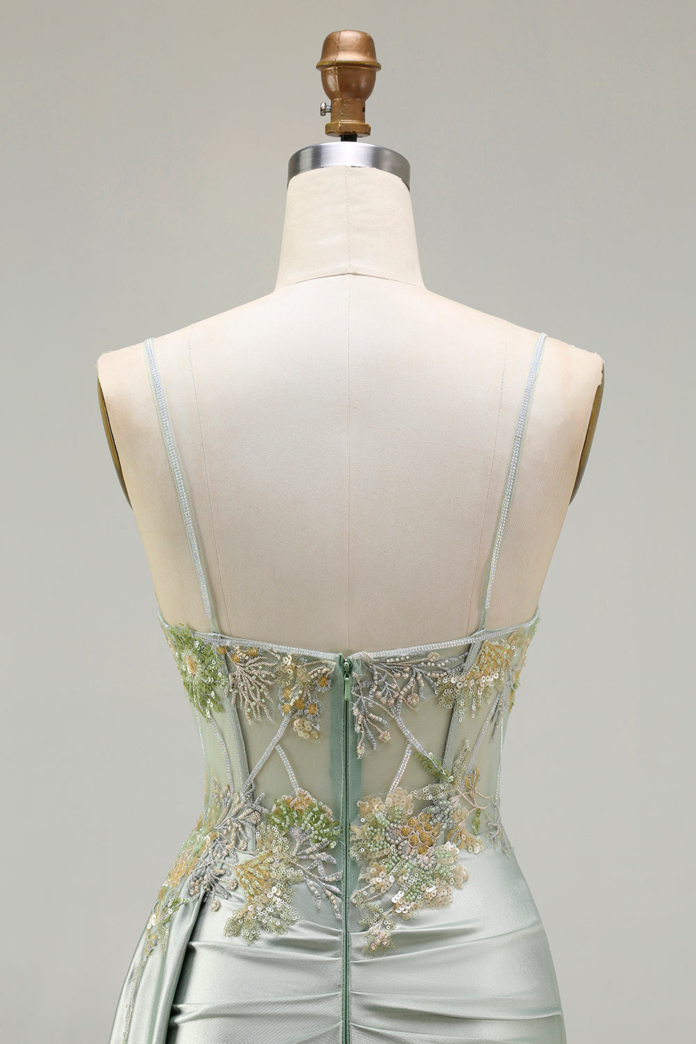 Sparkly Green Floral Mermaid Long Corset Prom Dress with Appliques