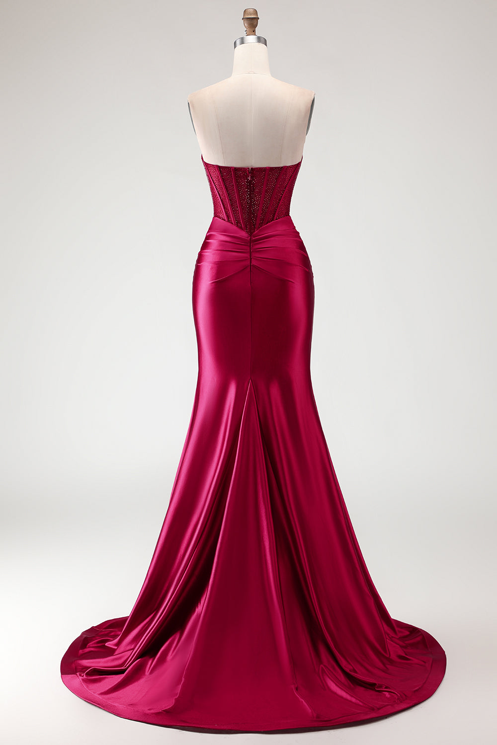 Champagne Satin Mermaid Long Corset Prom Dress with Slit