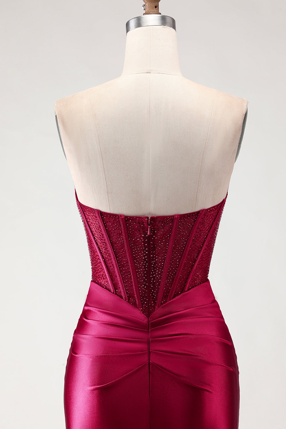 Champagne Satin Mermaid Long Corset Prom Dress with Slit