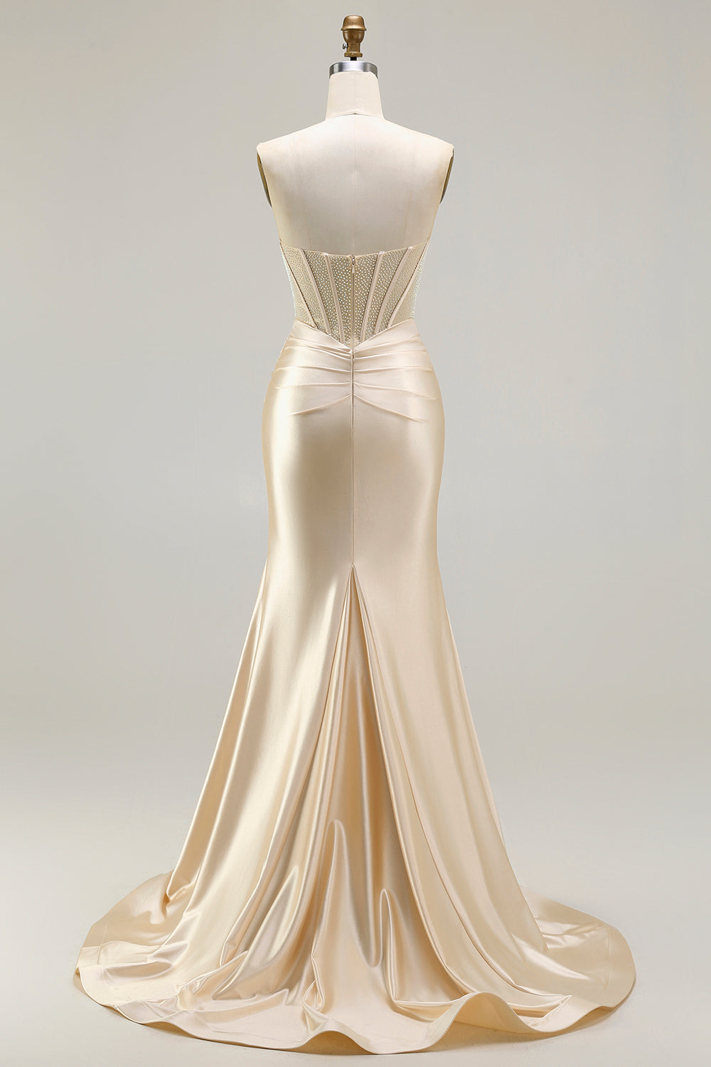 Burgundy Satin Mermaid Long Corset Prom Dress with Slit