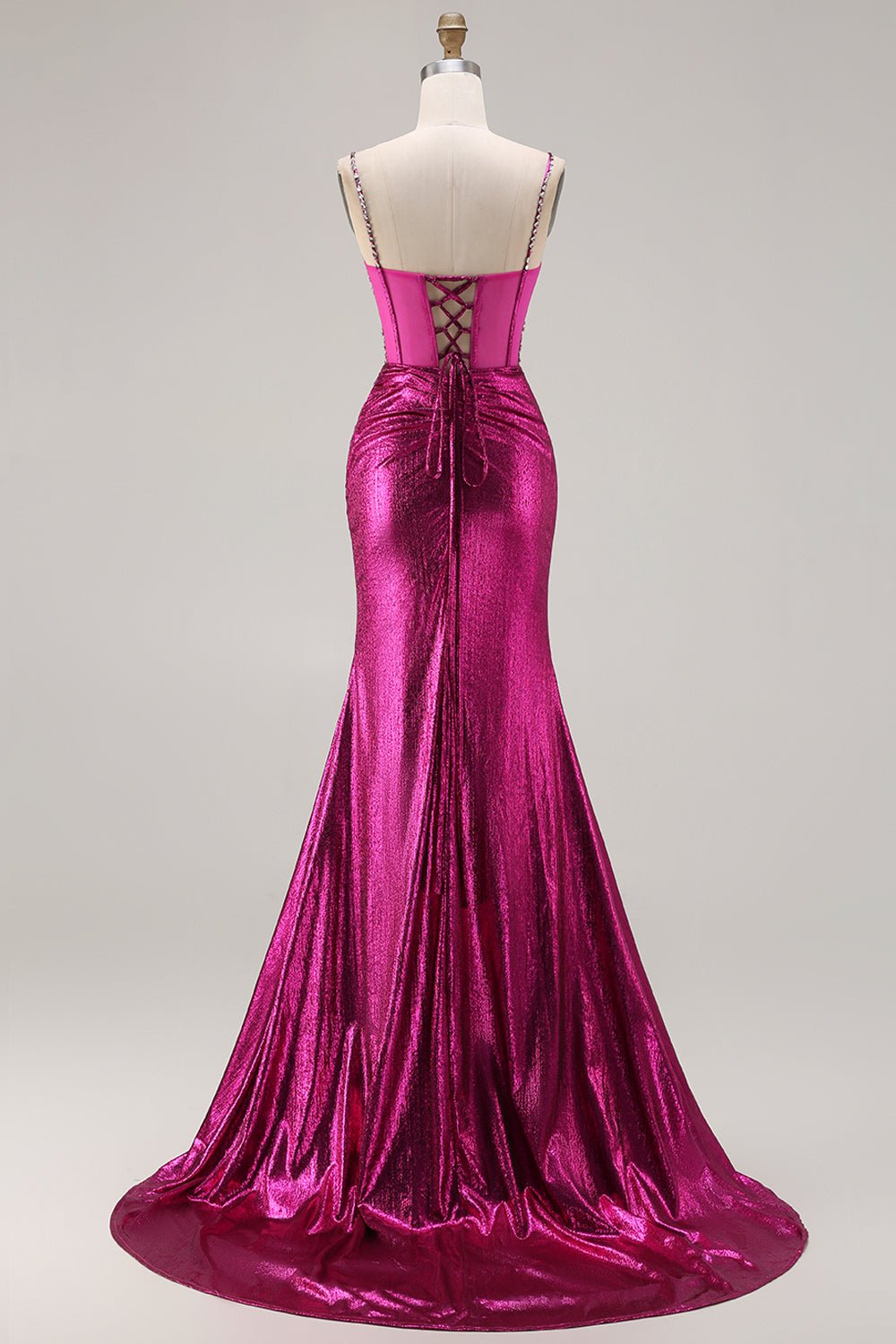 Sparkly Golden Metallic Mermaid Long Corset Prom Dress with Slit