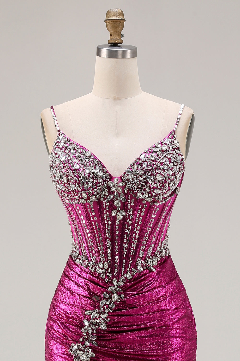 Sparkly Golden Metallic Mermaid Long Corset Prom Dress with Slit
