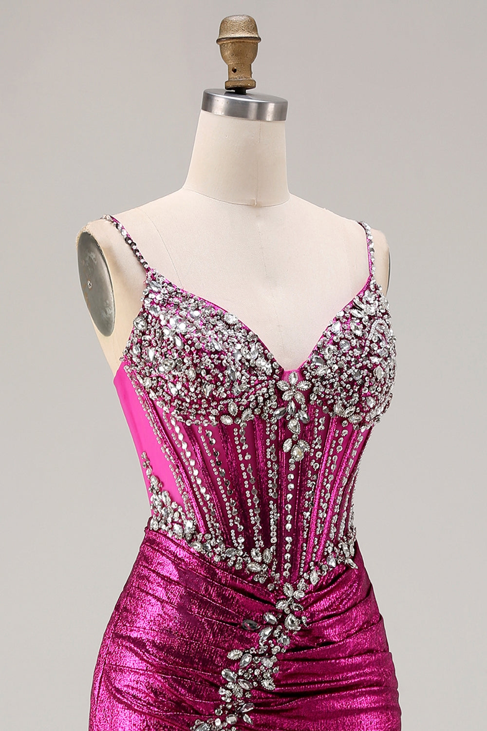 Sparkly Golden Metallic Mermaid Long Corset Prom Dress with Slit