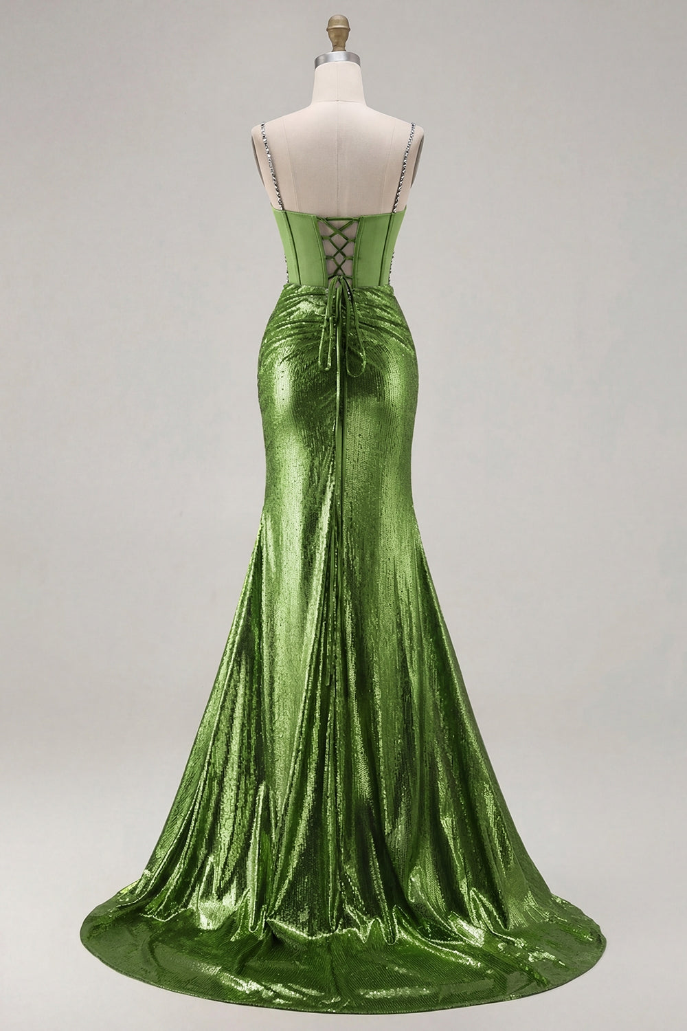 Sparkly Golden Metallic Mermaid Long Corset Prom Dress with Slit