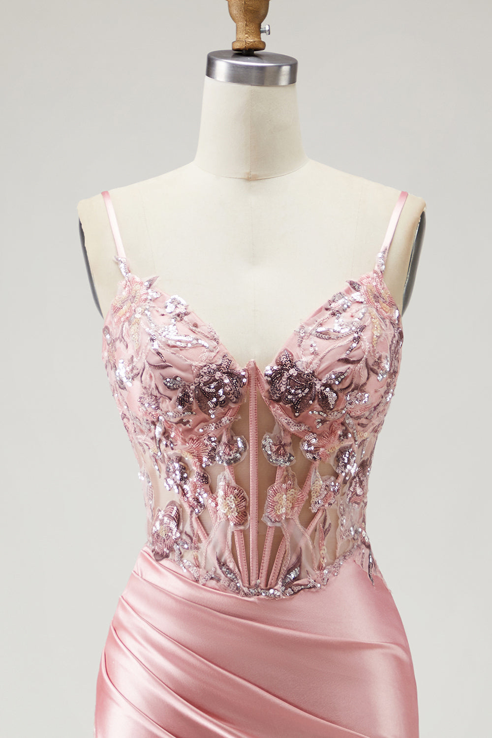 Sparkly Blush Corset Beaded Long Prom Dress with Slit