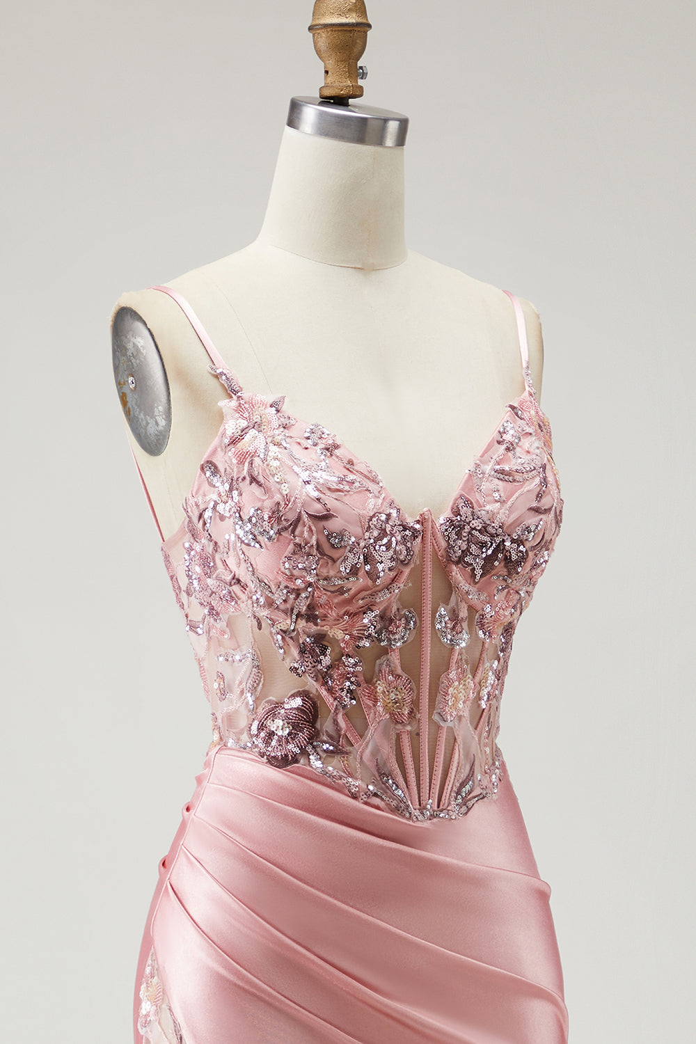 Sparkly Blush Corset Beaded Long Prom Dress with Slit