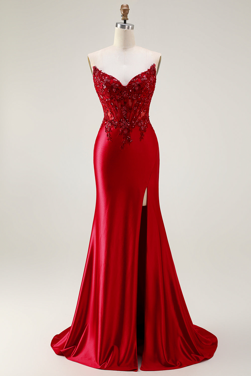 Sparkly Royal Blue Appliqued Mermaid Long Corset Prom Dress with Slit