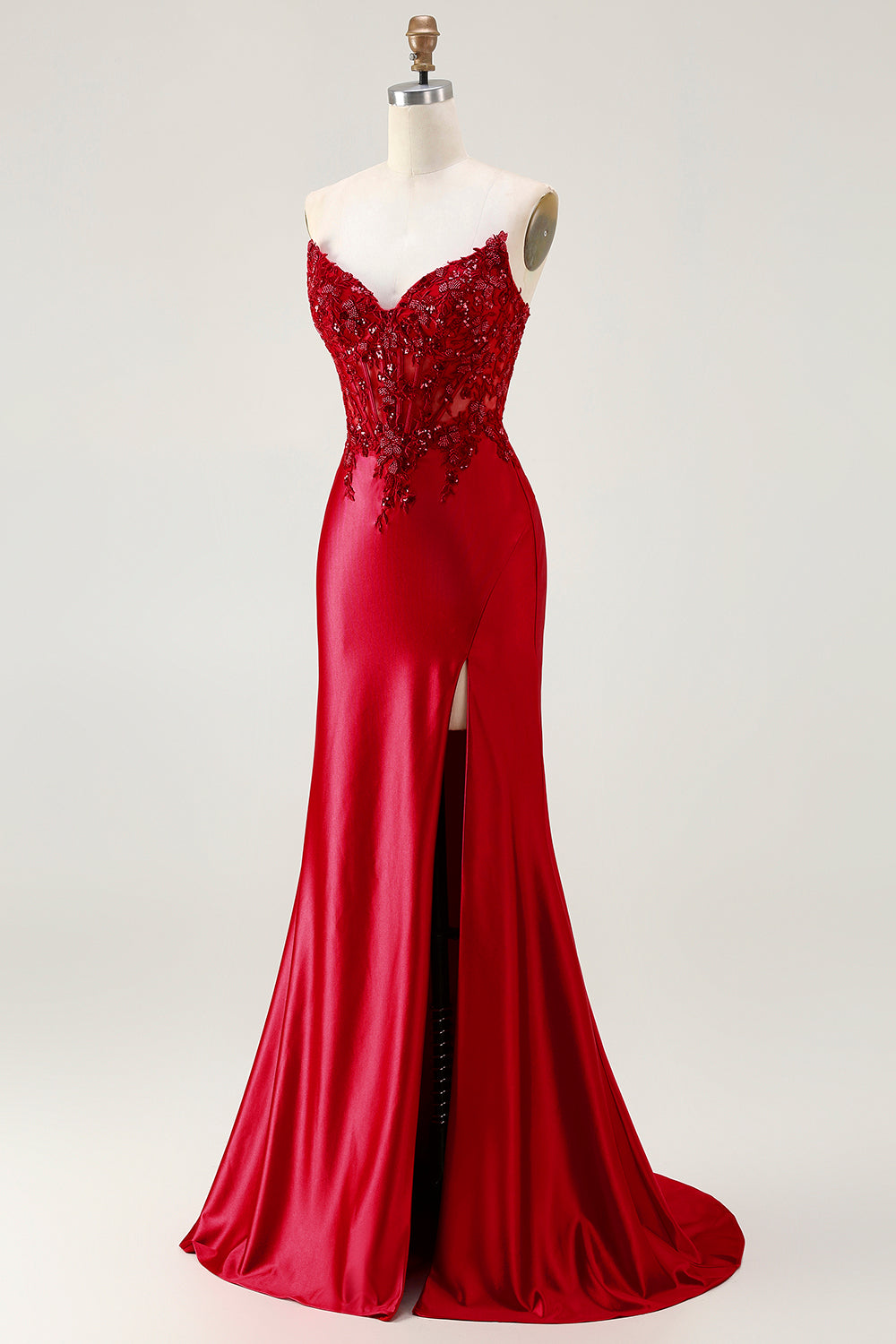 Sparkly Royal Blue Appliqued Mermaid Long Corset Prom Dress with Slit