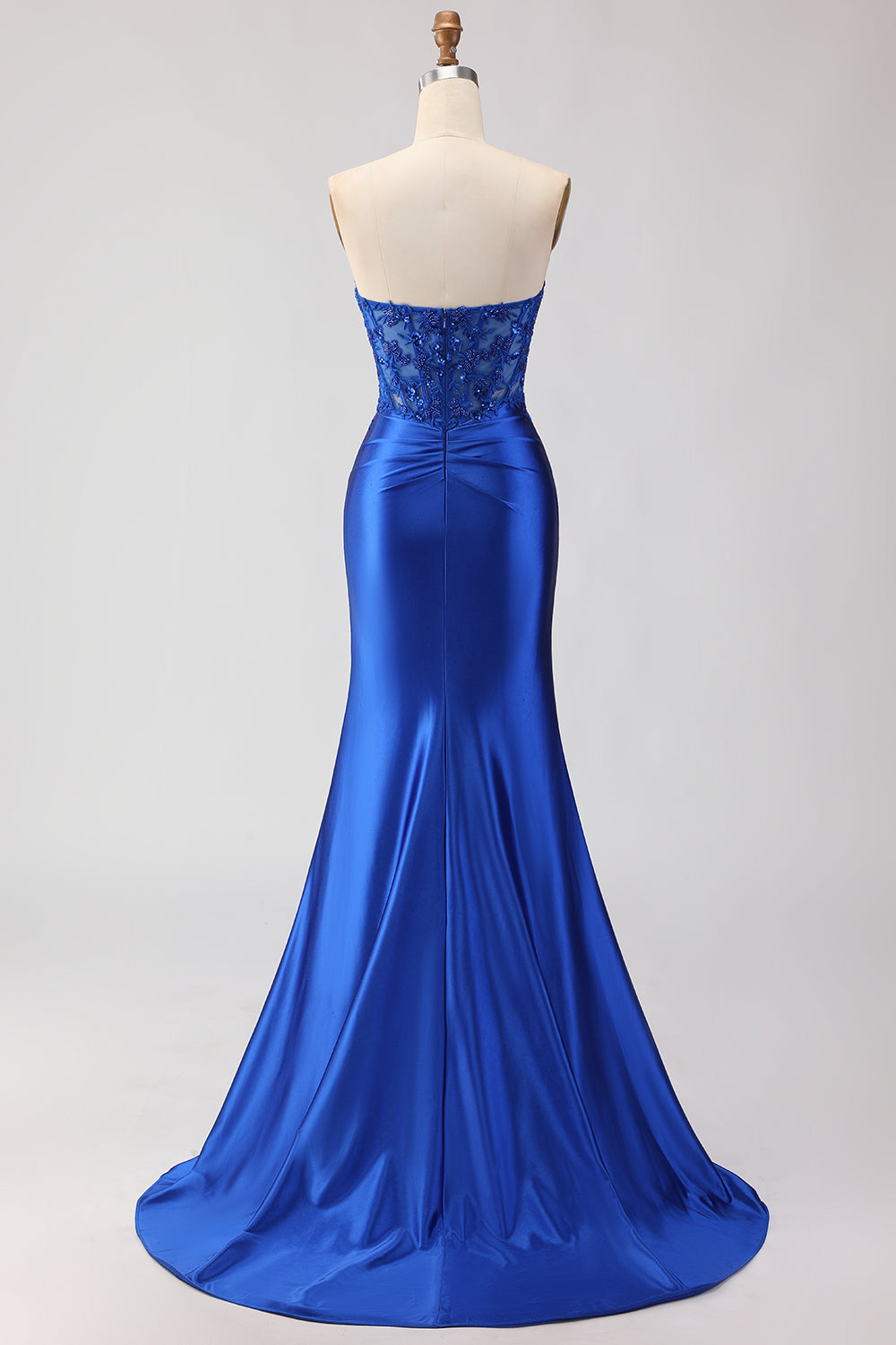 Sparkly Red Appliqued Strapless Mermaid Corset Long Prom Dress with Slit