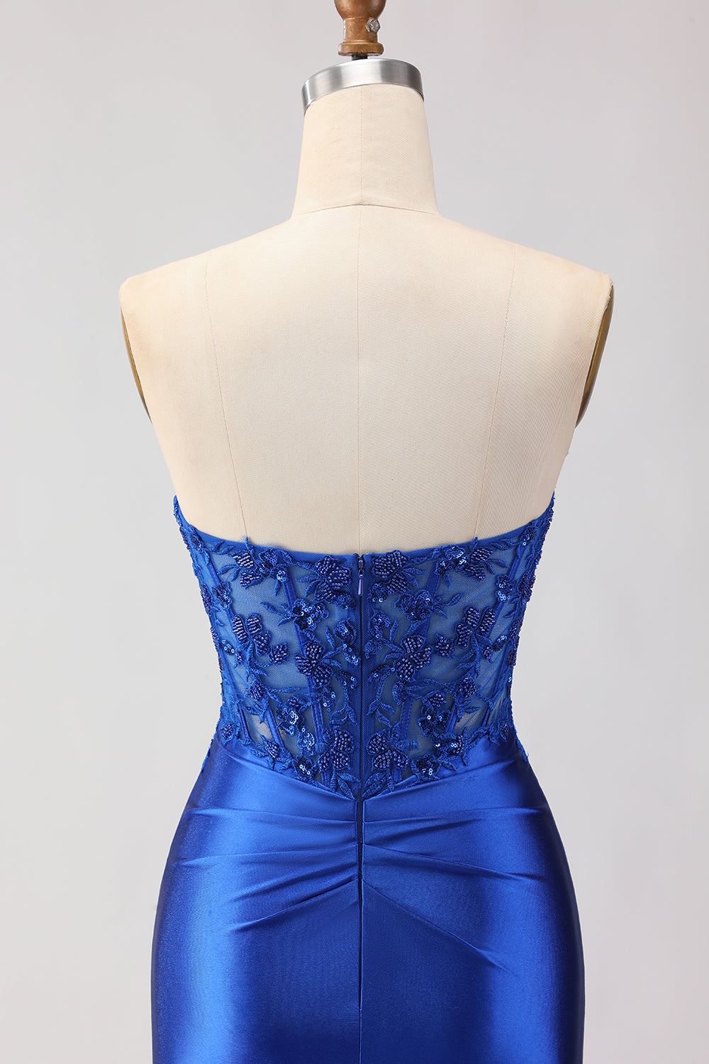 Sparkly Red Appliqued Strapless Mermaid Corset Long Prom Dress with Slit