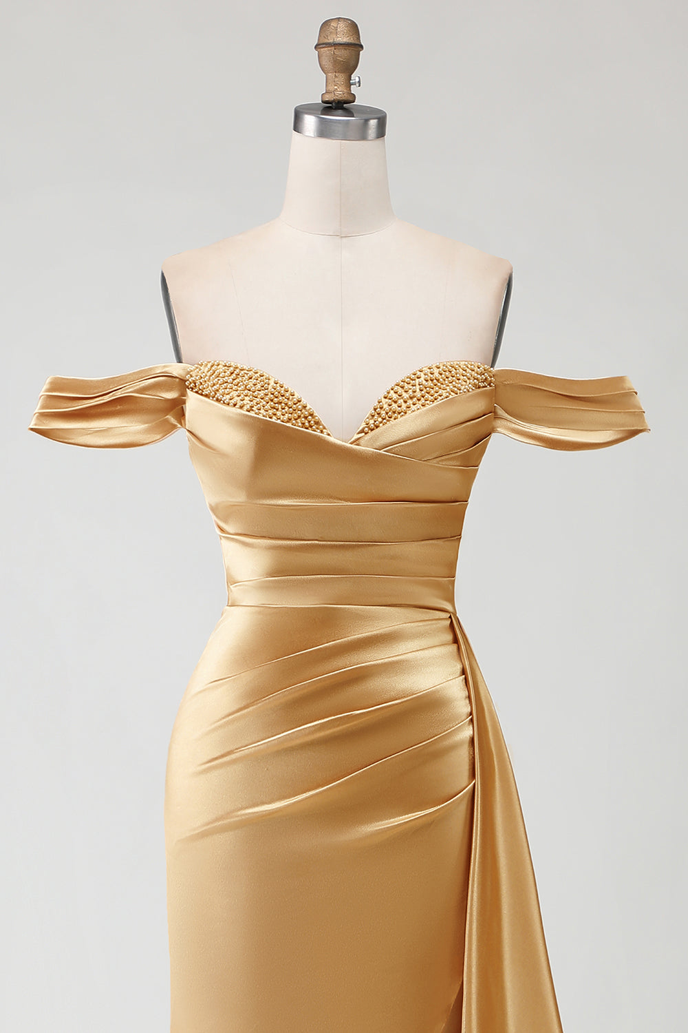 Sparkly Golden Mermaid Long Prom Dress with Side Cape