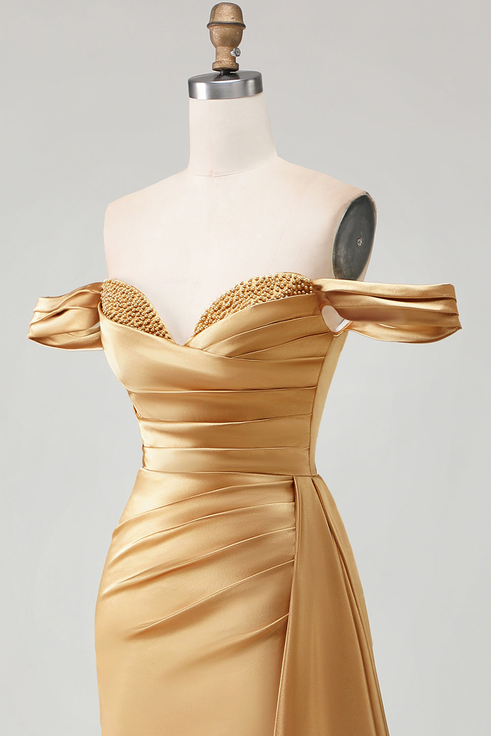 Sparkly Golden Mermaid Long Prom Dress with Side Cape