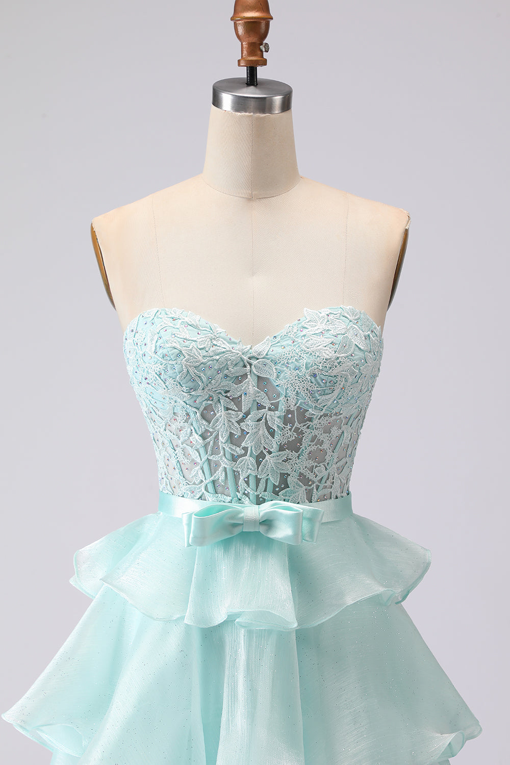 Pink Sweetheart A Line Ruffled Long Corset Prom Dress with Slit