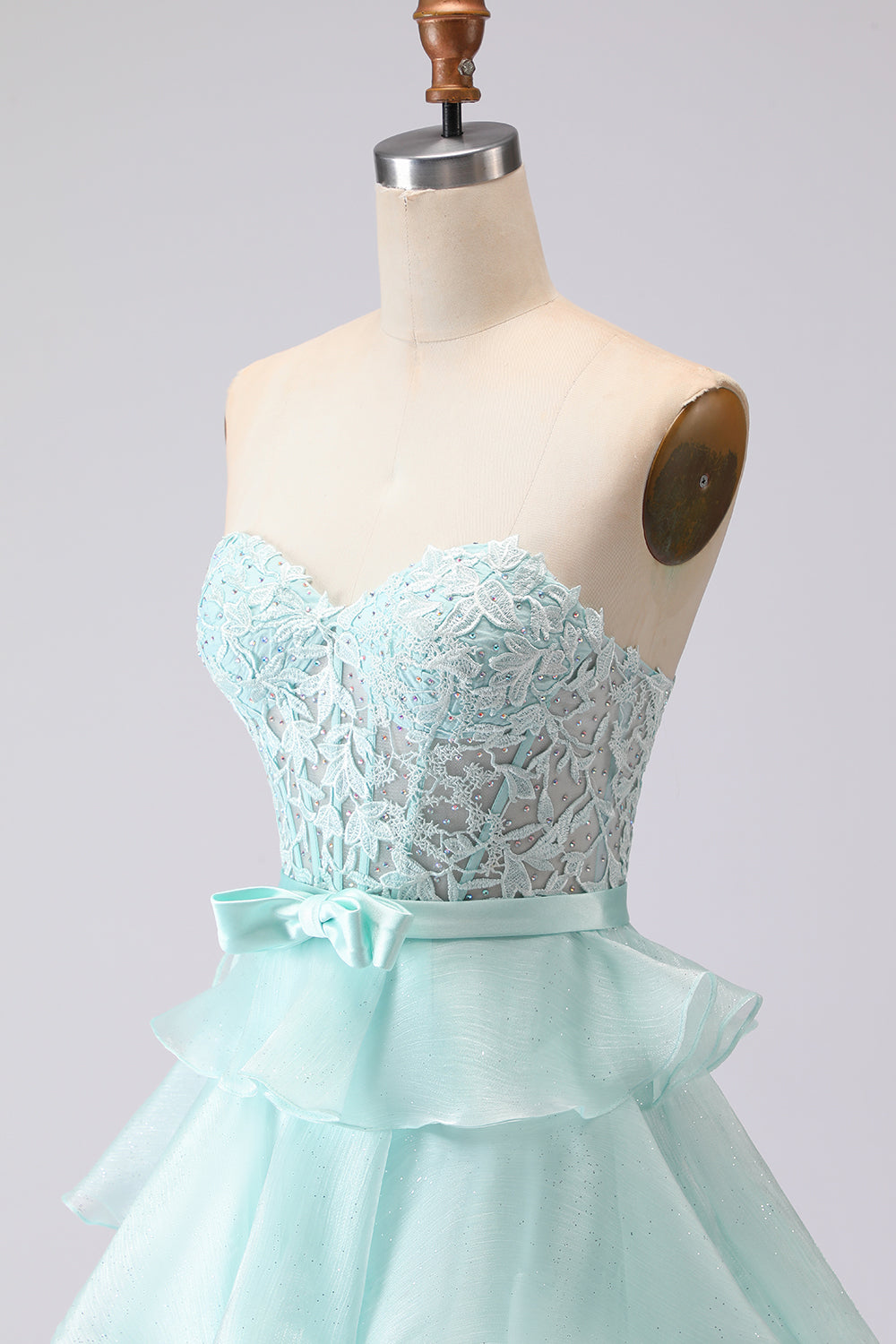 Pink Sweetheart A Line Ruffled Long Corset Prom Dress with Slit