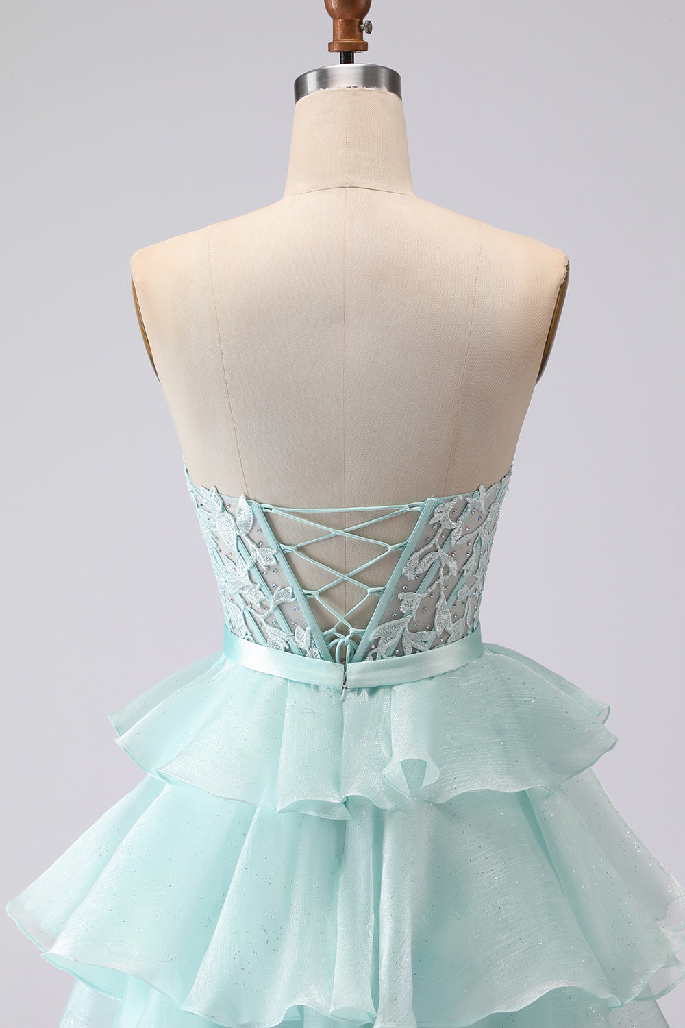 Green A Line Tiered Sweetheart Long Corset Prom Dress with Slit