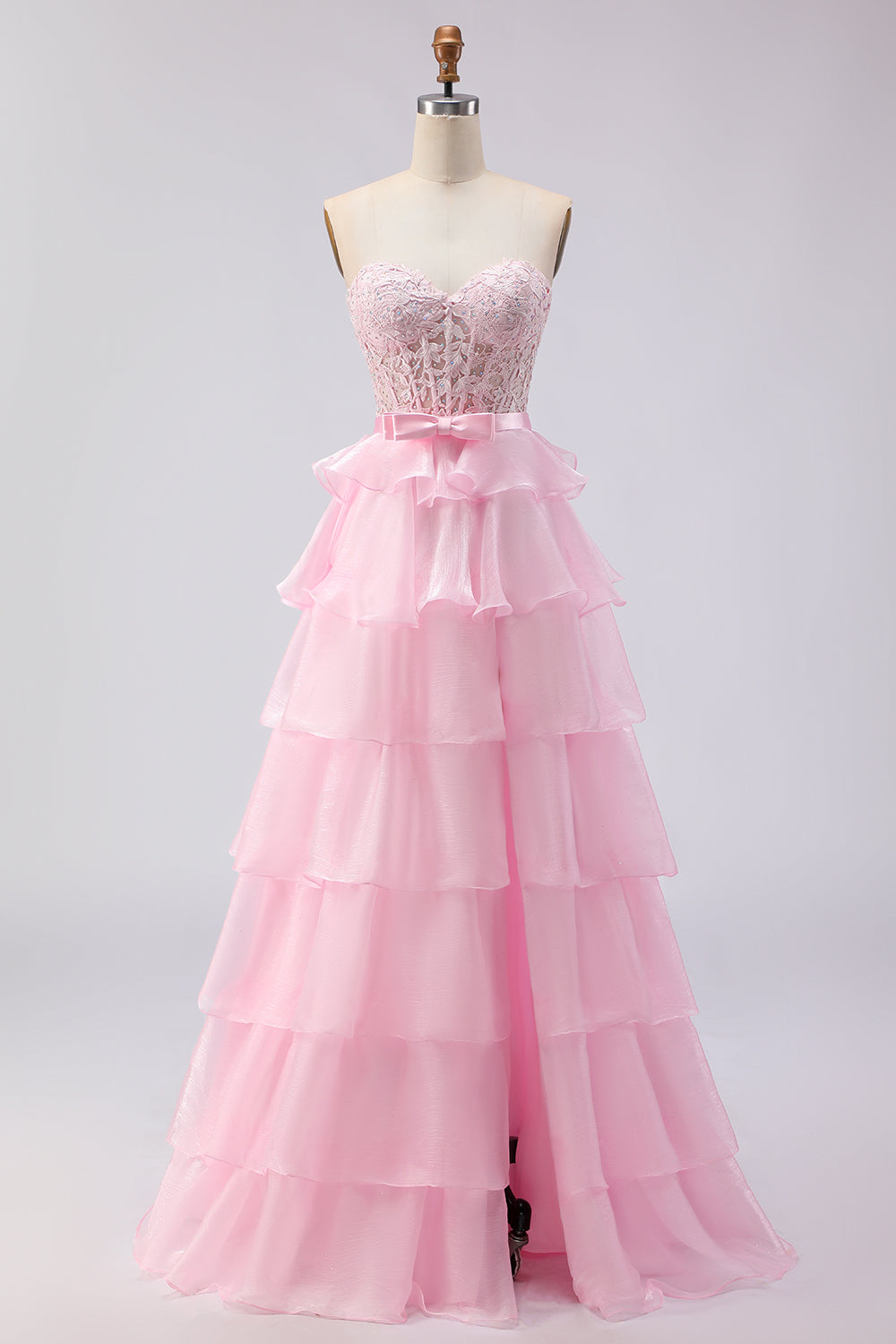 Green A Line Tiered Sweetheart Long Corset Prom Dress with Slit