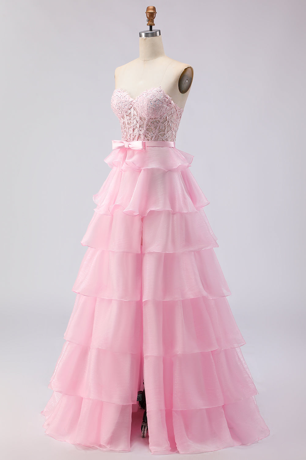 Green A Line Tiered Sweetheart Long Corset Prom Dress with Slit
