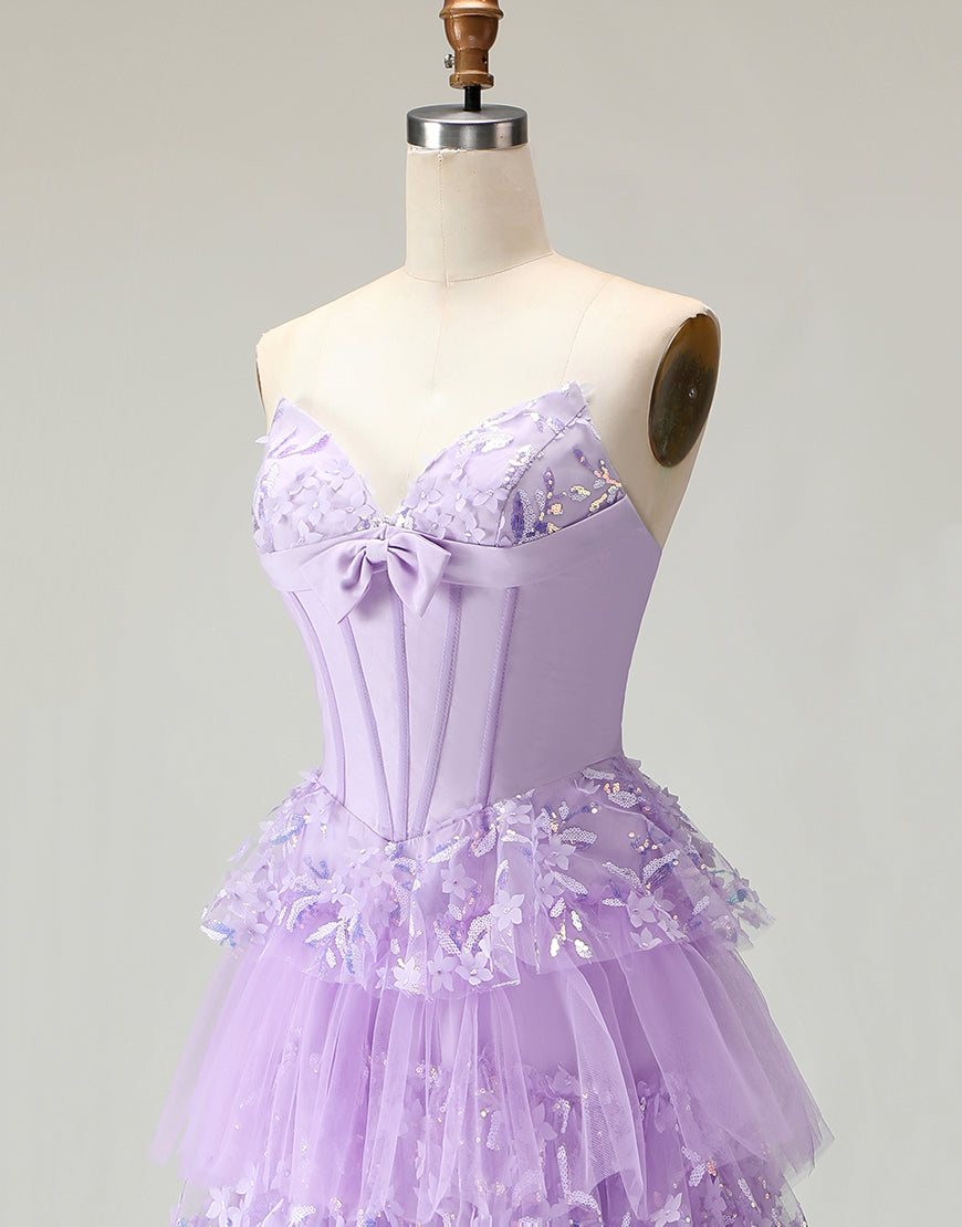 Sparkly Purple Corset A Line Strapless Long Prom Dress with Butterflies
