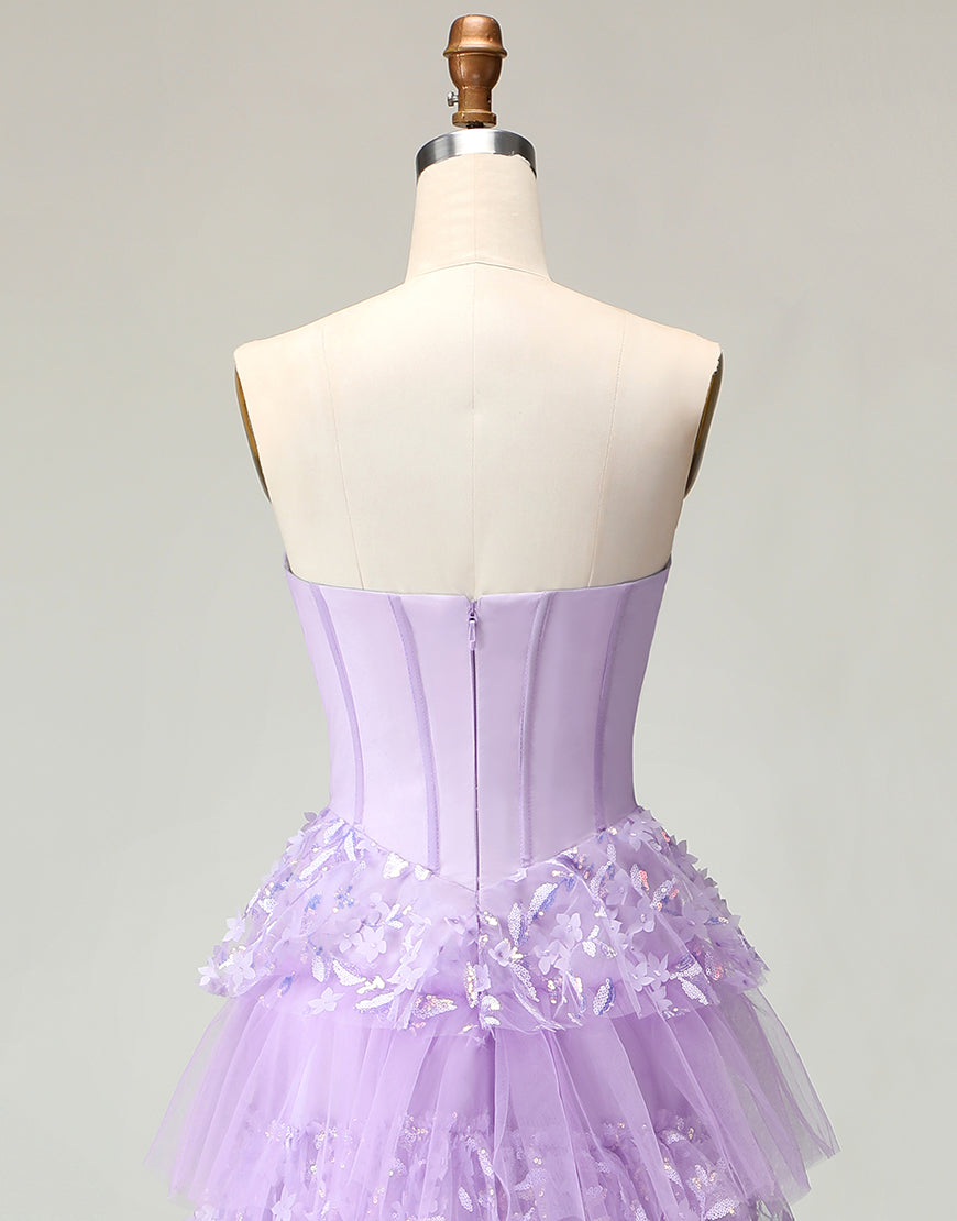 Sparkly Purple Corset A Line Strapless Long Prom Dress with Butterflies