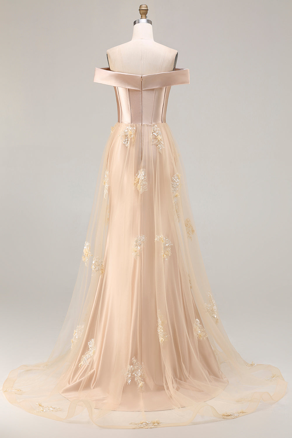 Champagne Mermaid Off the Shoulder Long Prom Dress with Appliques