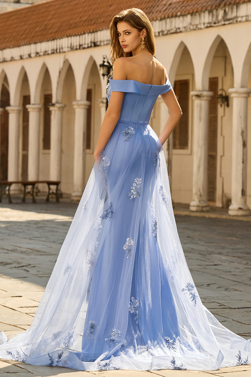 Champagne Mermaid Off the Shoulder Long Prom Dress with Appliques