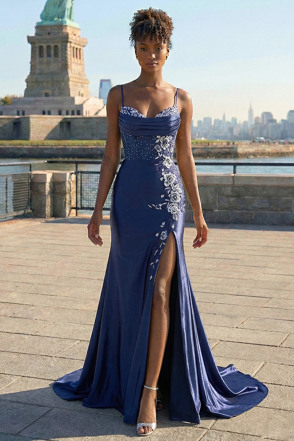 Floral Burgundy Mermaid Appliqued Long Corset Prom Dress with Slit