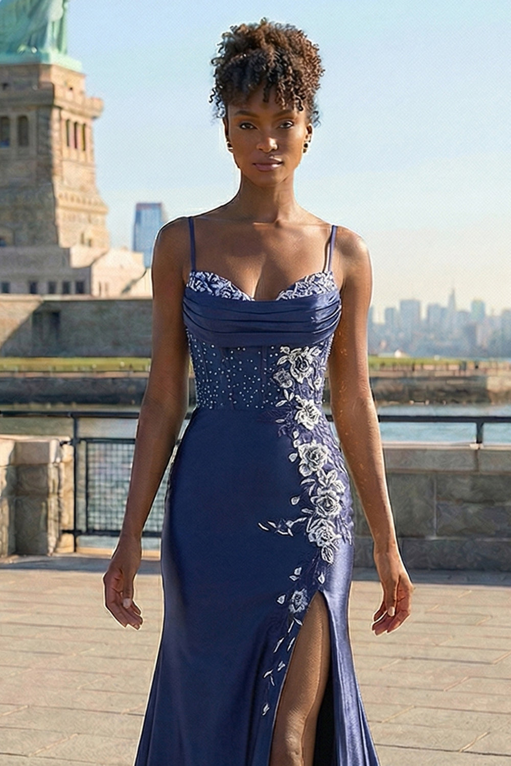 Floral Burgundy Mermaid Appliqued Long Corset Prom Dress with Slit