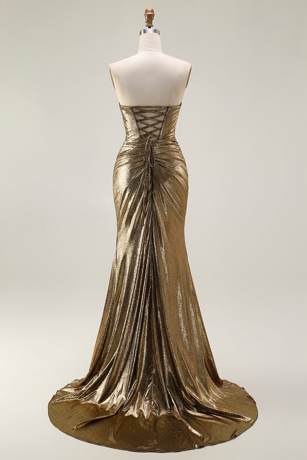 Sparkly Dark Golden Strapless Mermaid Long Prom Dress with Keyhole