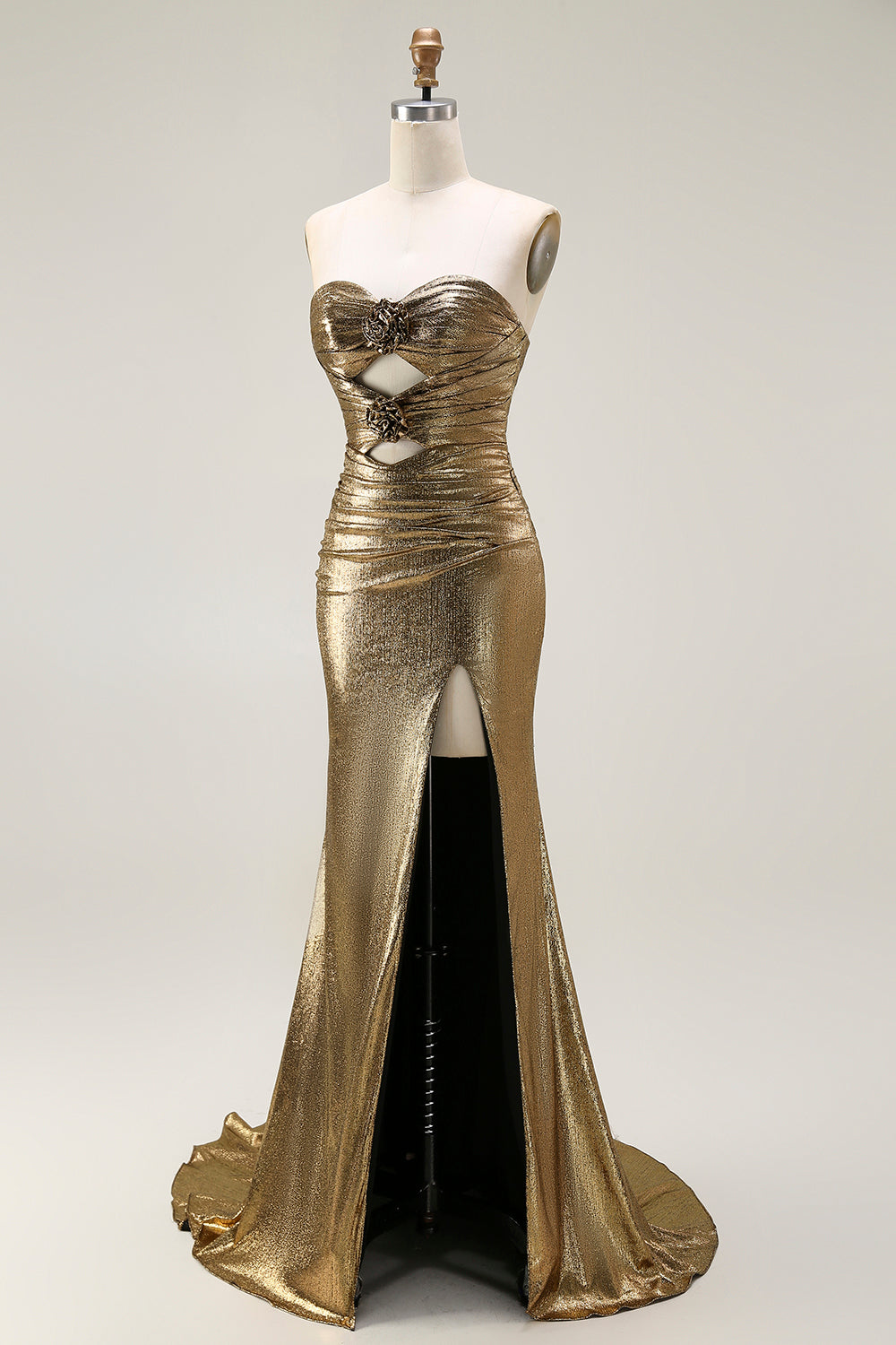 Sparkly Dark Golden Strapless Mermaid Long Prom Dress with Keyhole