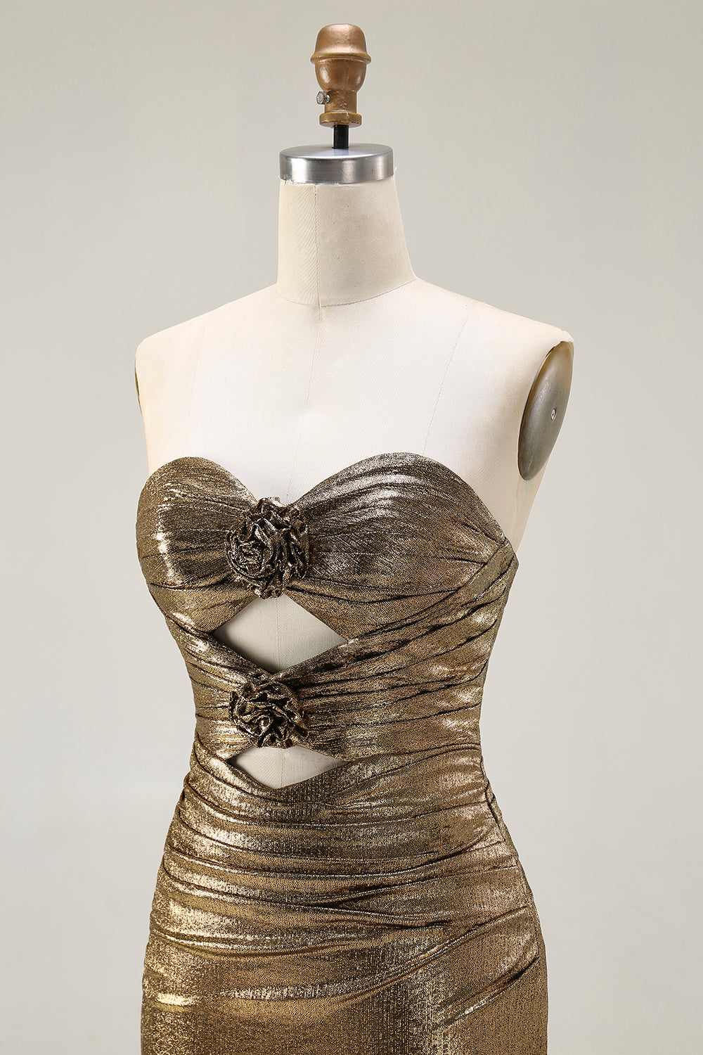 Sparkly Dark Golden Strapless Mermaid Long Prom Dress with Keyhole