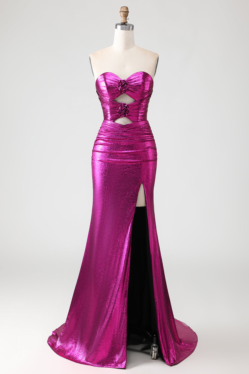 Fuchsia Mermaid Long Metallic Prom Dress with 3D Flowers