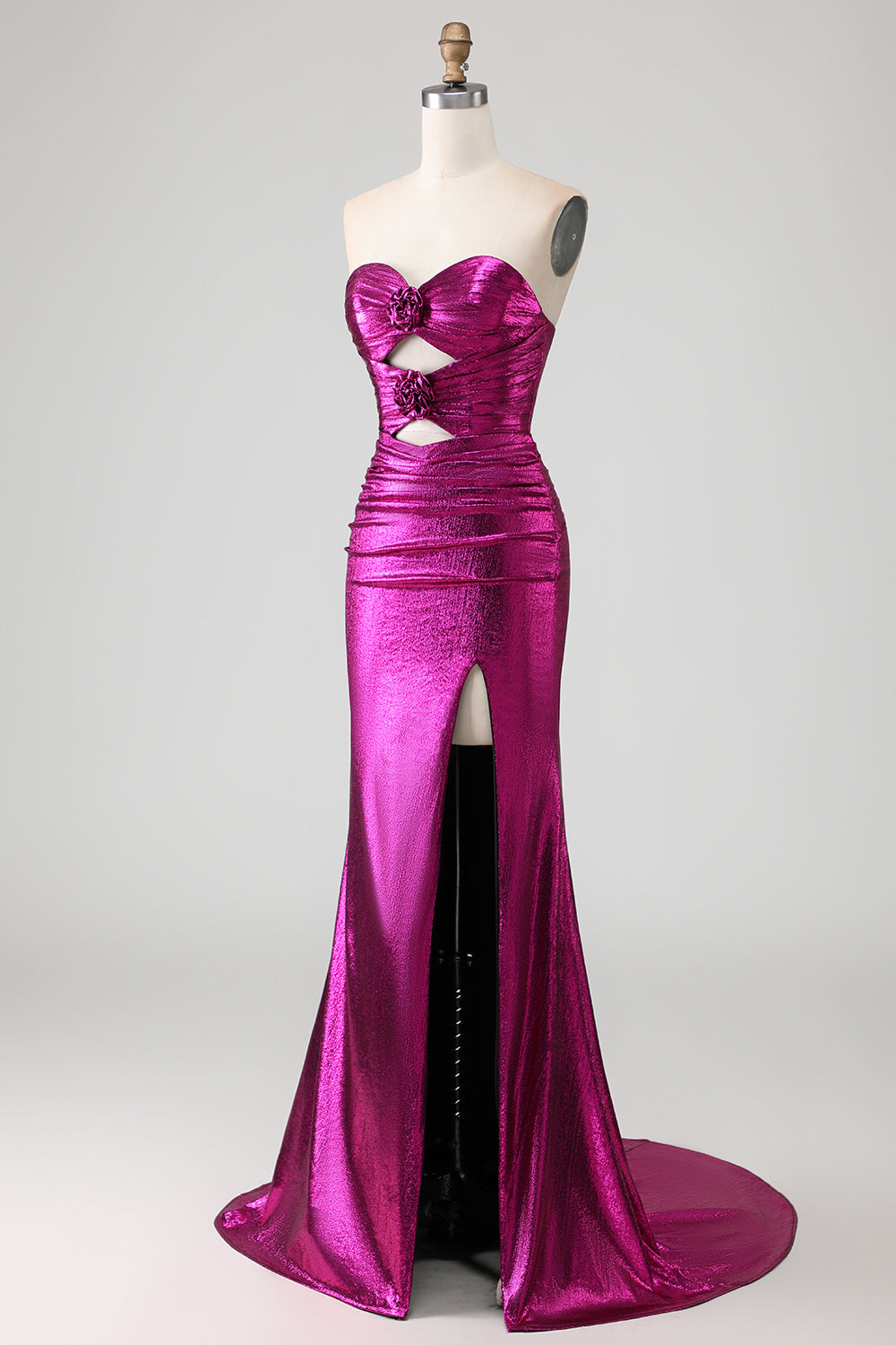 Fuchsia Mermaid Long Metallic Prom Dress with 3D Flowers