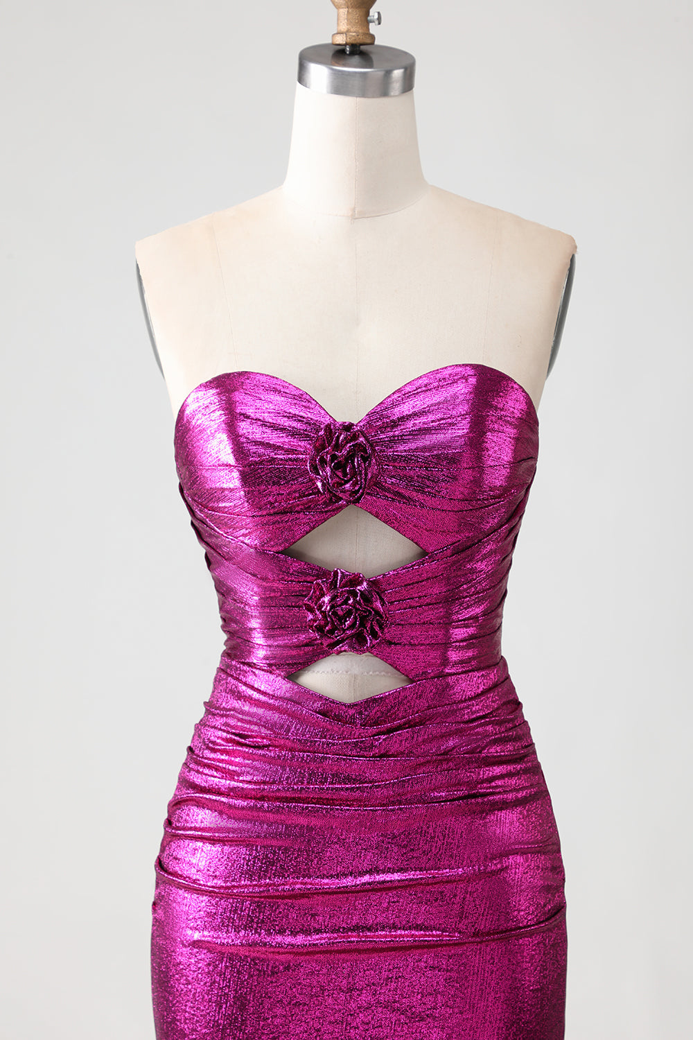 Fuchsia Mermaid Long Metallic Prom Dress with 3D Flowers