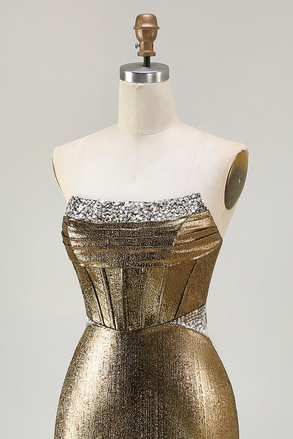 Sparkly Dark Golden Beaded Mermaid Corset Long Prom Dress
