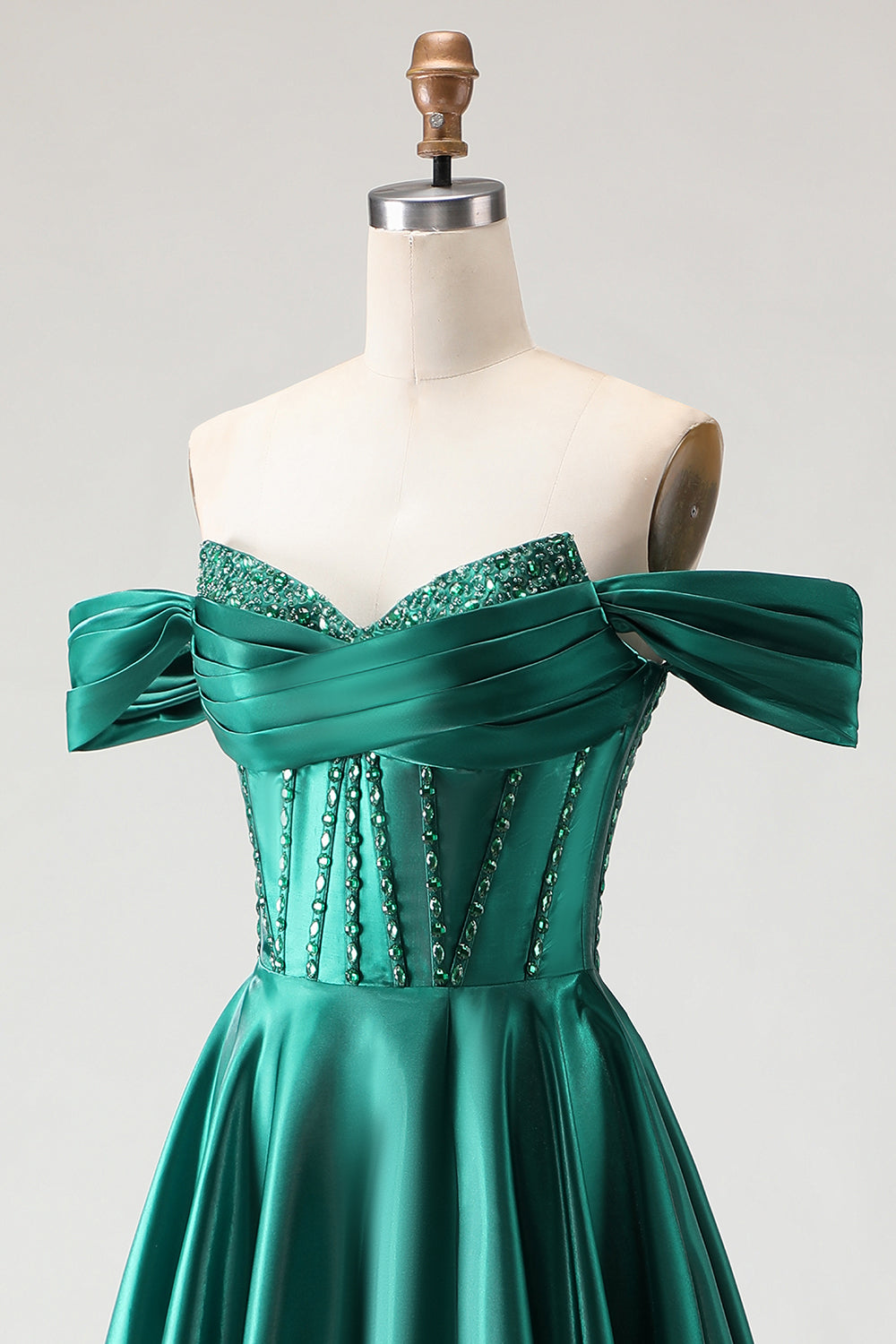 Sparkly Dark Green A Line Beaded Long Corset Prom Dress with Slit