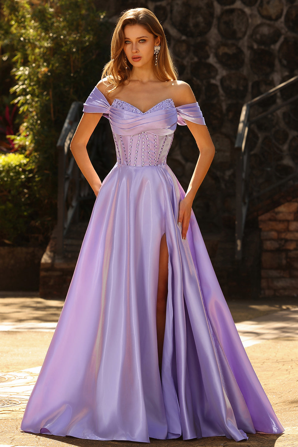 Sparkly Dark Green A Line Beaded Long Corset Prom Dress with Slit