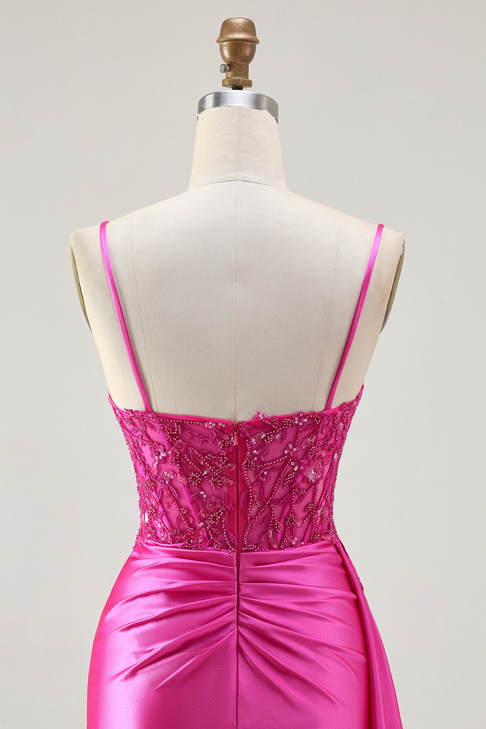 Sparkly Fuchsia Spaghetti Straps Mermaid Long Prom Dress with Slit