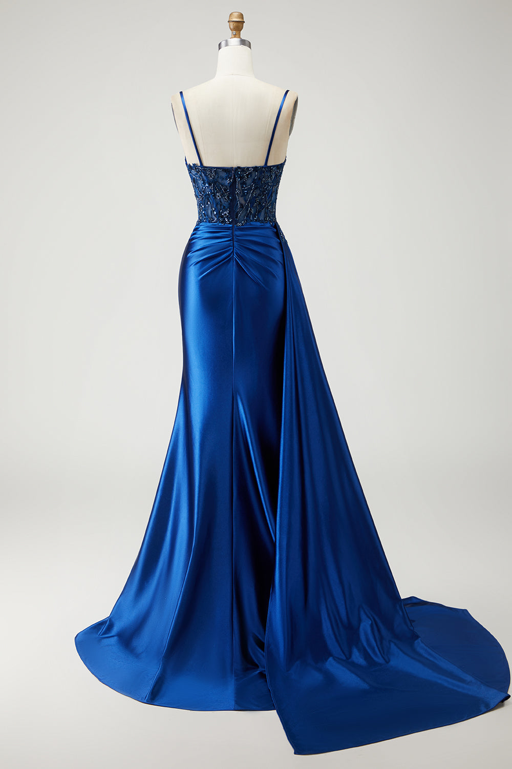 Sparkly Navy Beaded Mermaid Long Prom Dress with Slit