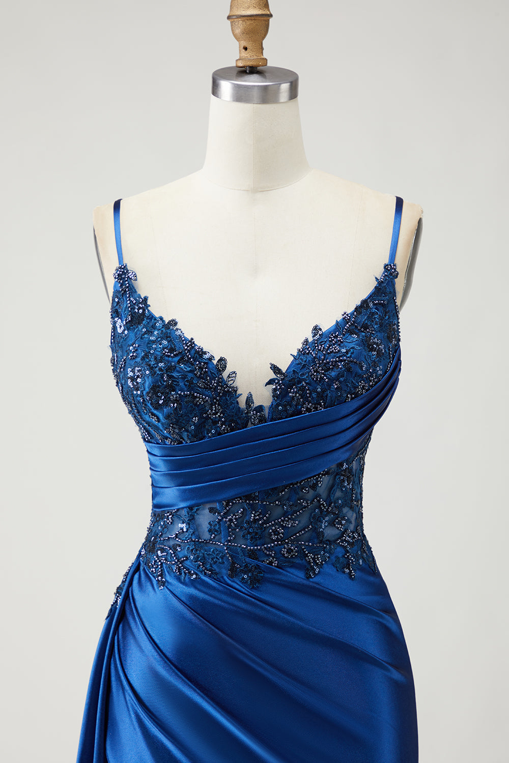 Sparkly Navy Beaded Mermaid Long Prom Dress with Slit