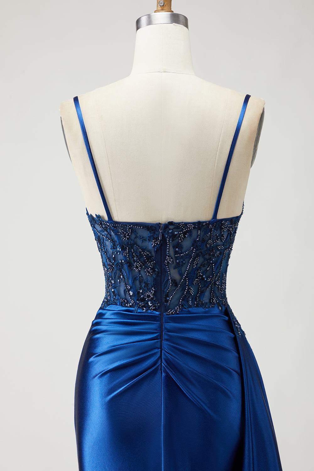Sparkly Navy Beaded Mermaid Long Prom Dress with Slit