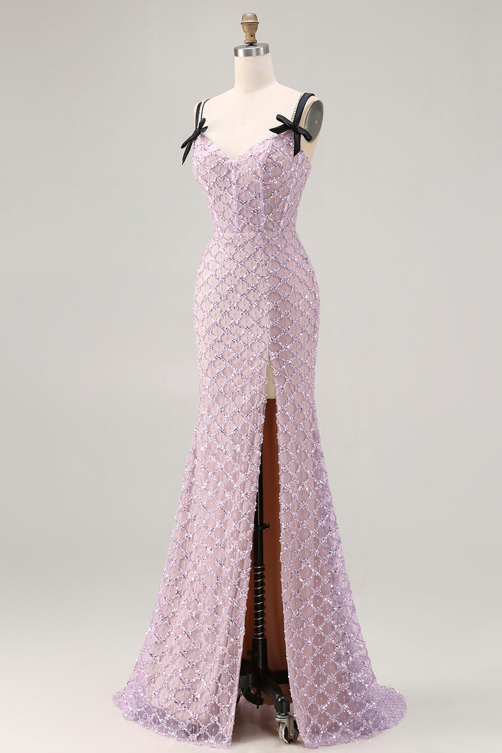Sparkly Lilac Mermaid Sequins Long Prom Dress with Slit