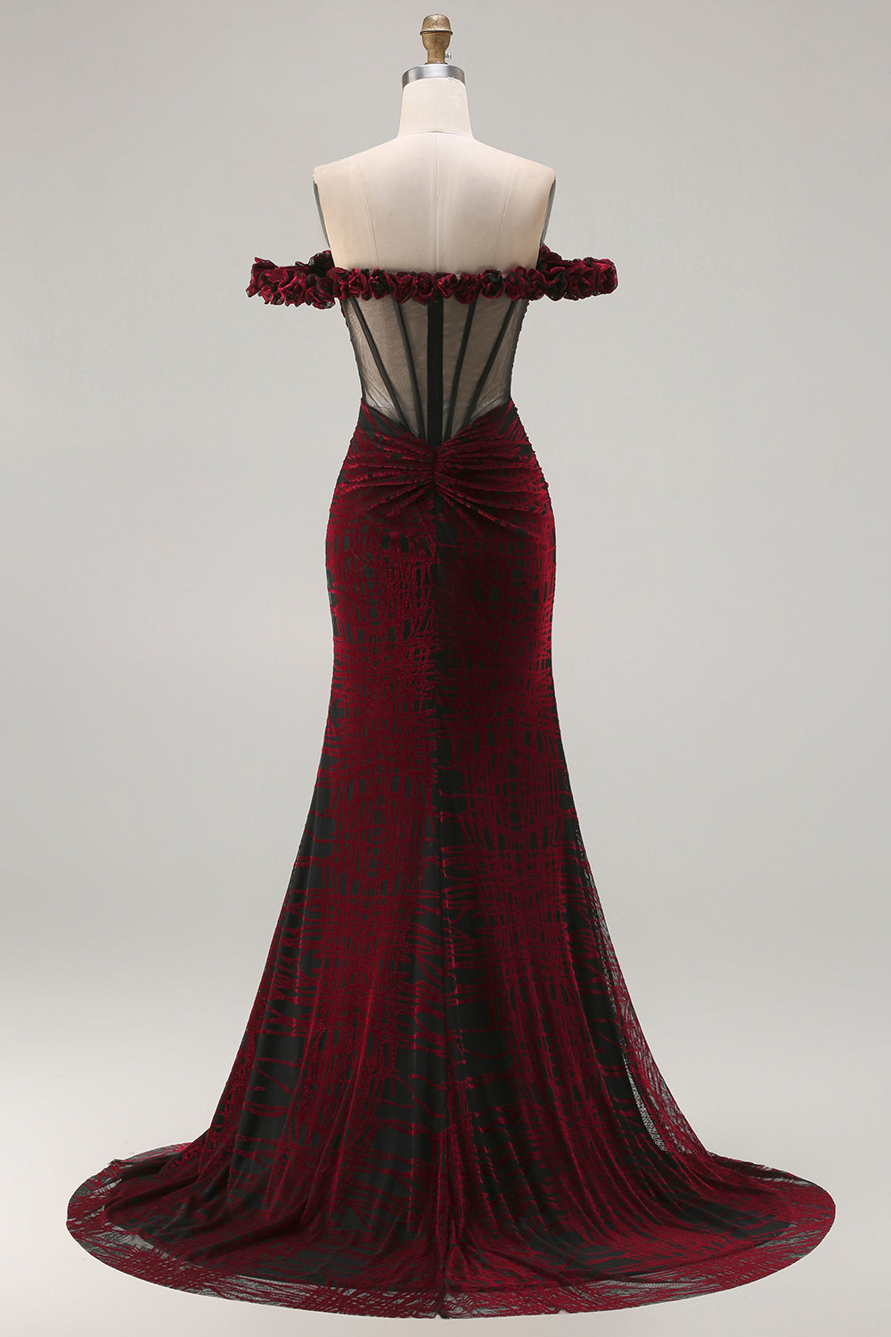 Black and Red Mermaid Plus Size Floral Long Corset Prom Dress with Slit