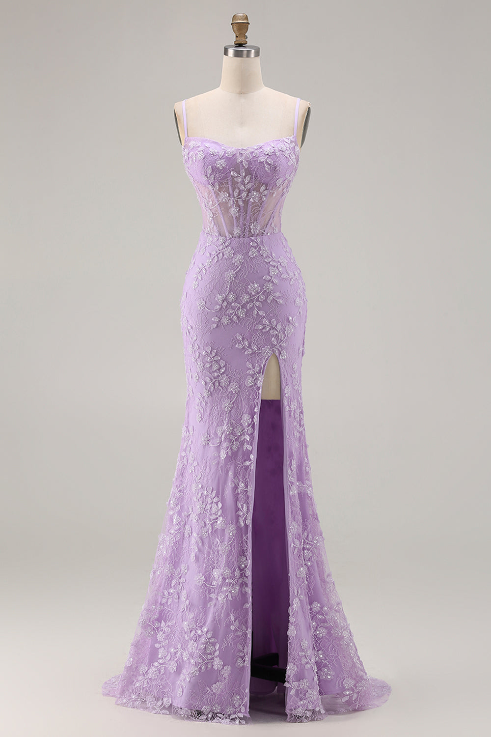 Sparkly Blue Beaded Mermaid Corset Floral Long Prom Dress with Slit