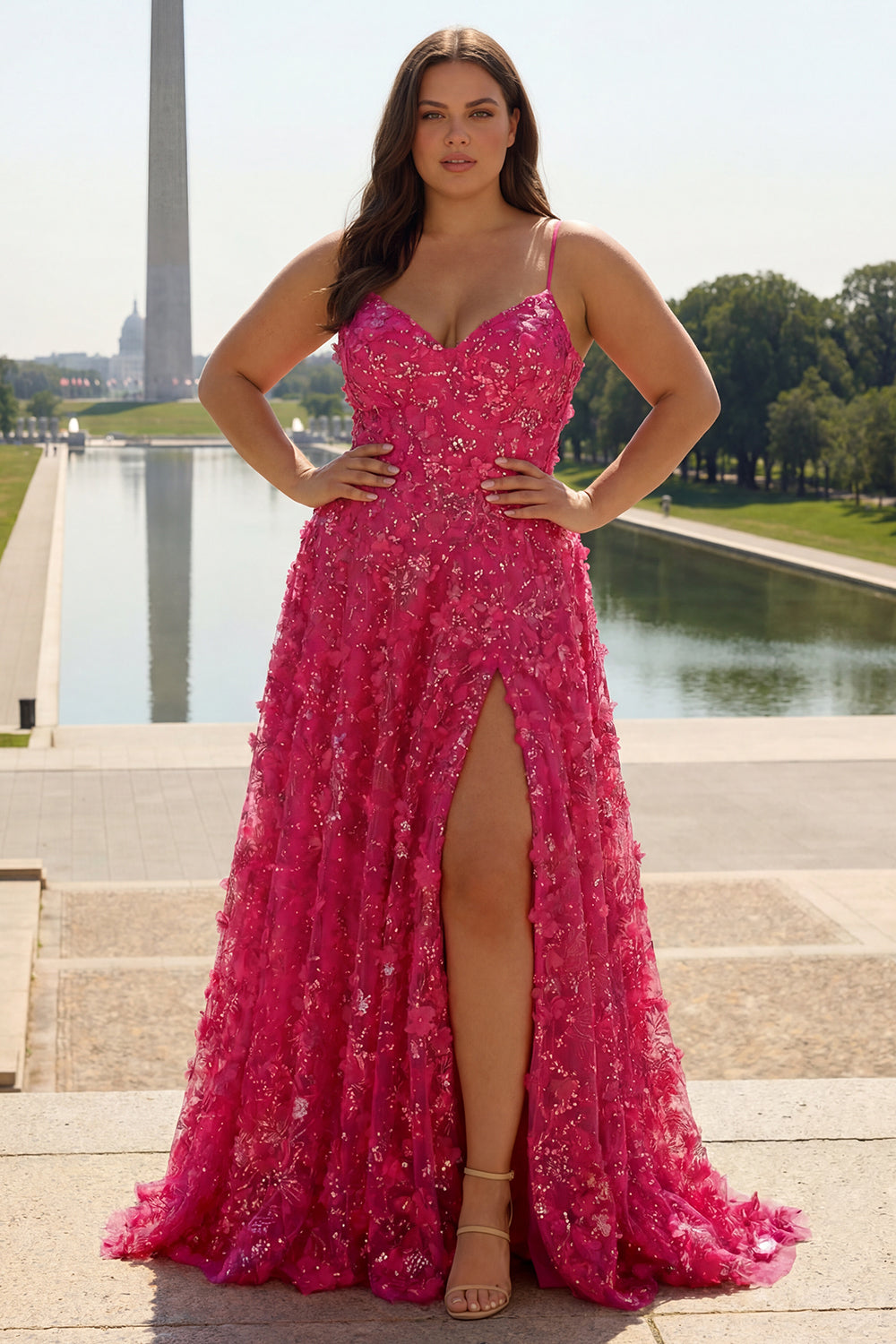 Floral Fuchsia A Line Long Corset Prom Dress with Beading