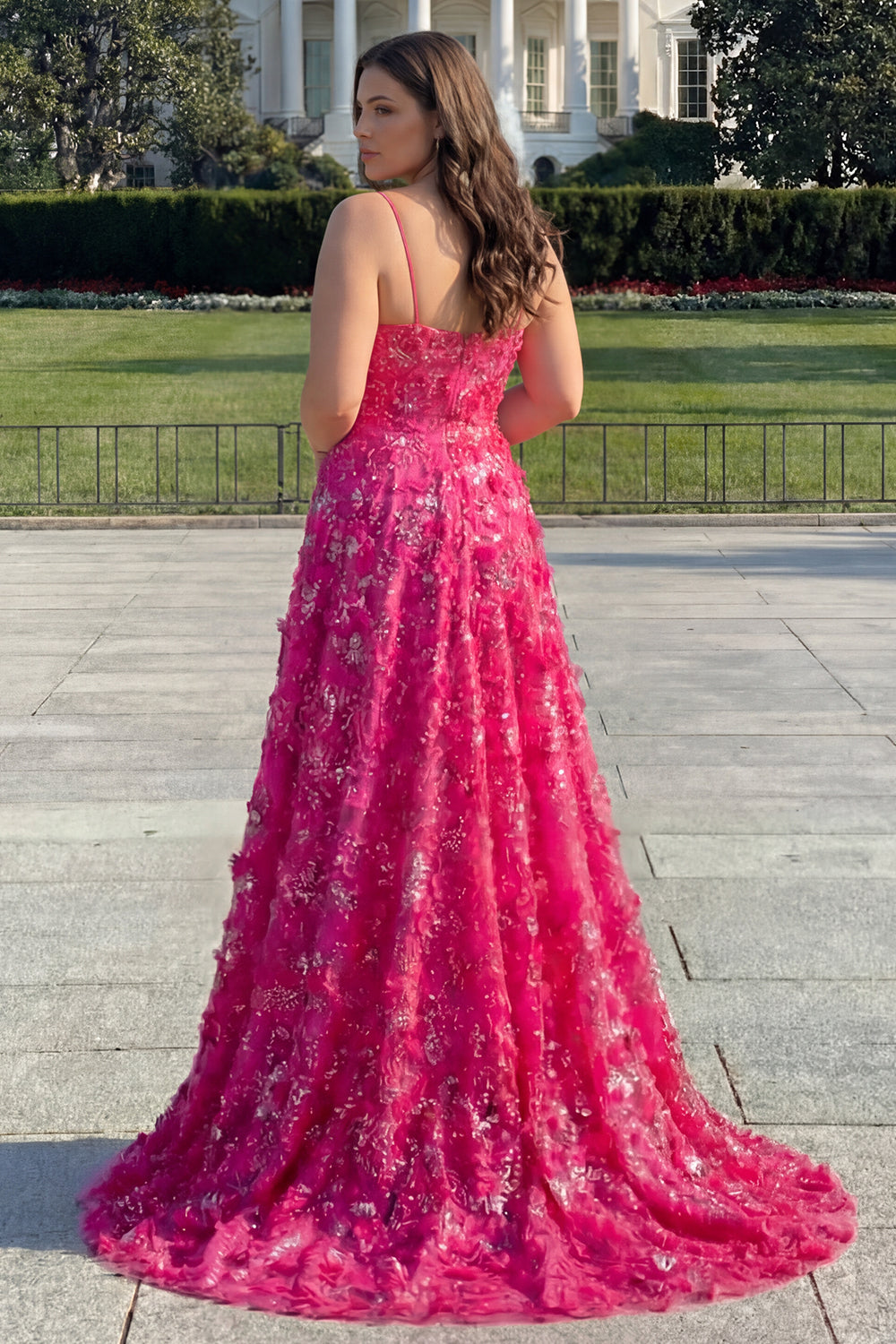 Floral Fuchsia A Line Long Corset Prom Dress with Beading