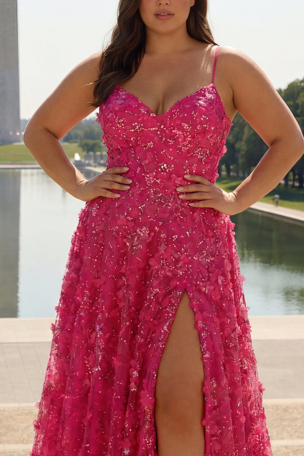 Floral Fuchsia A Line Long Corset Prom Dress with Beading