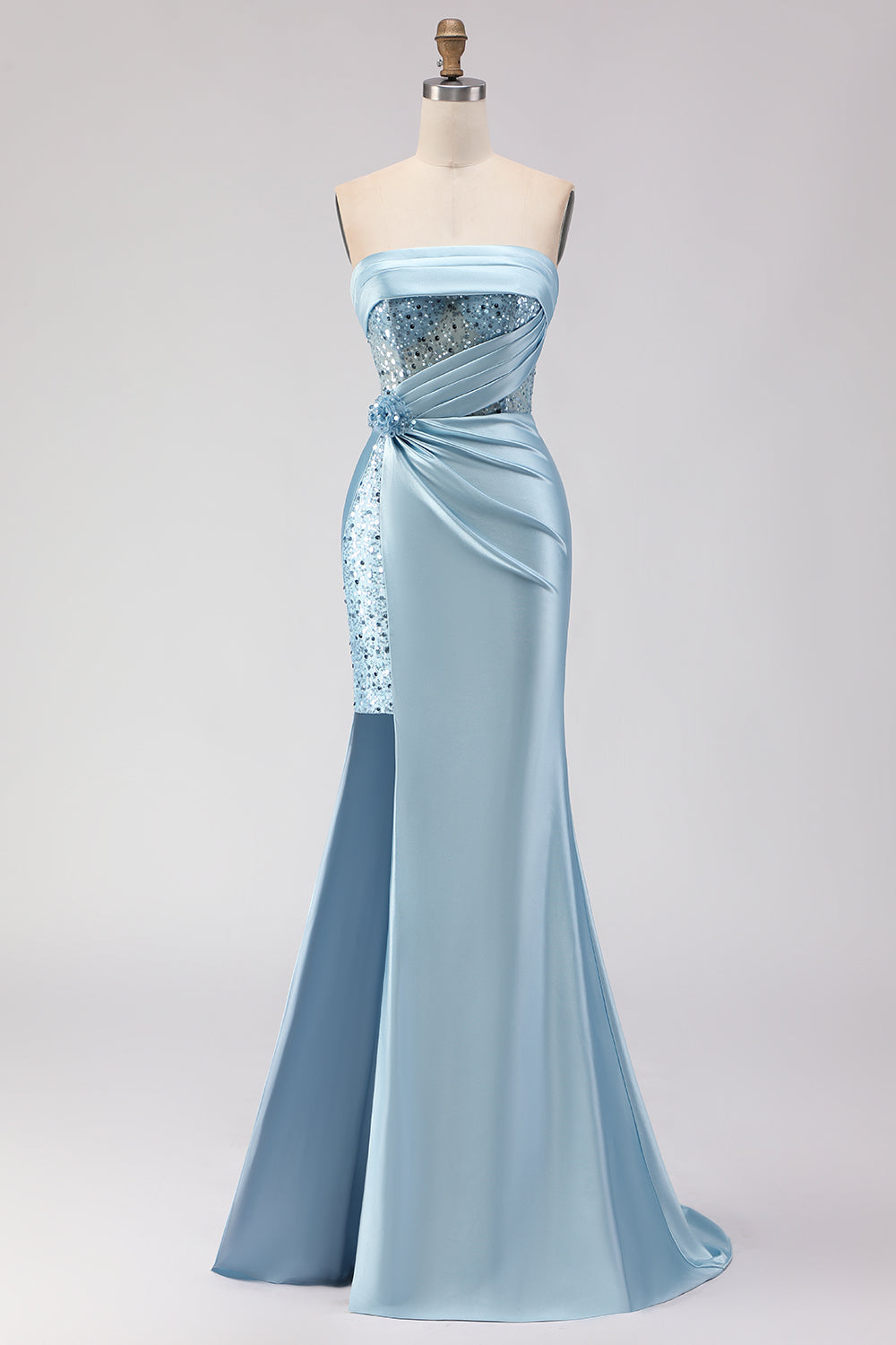 Sparkly Purple Mermaid Ruched Long Corset Prom Dress with Slit