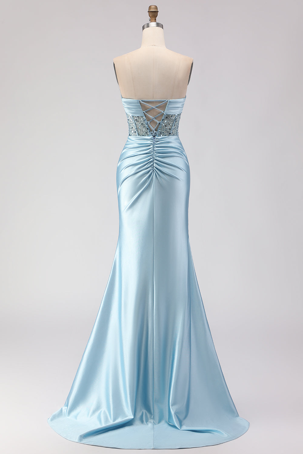 Sparkly Purple Mermaid Ruched Long Corset Prom Dress with Slit