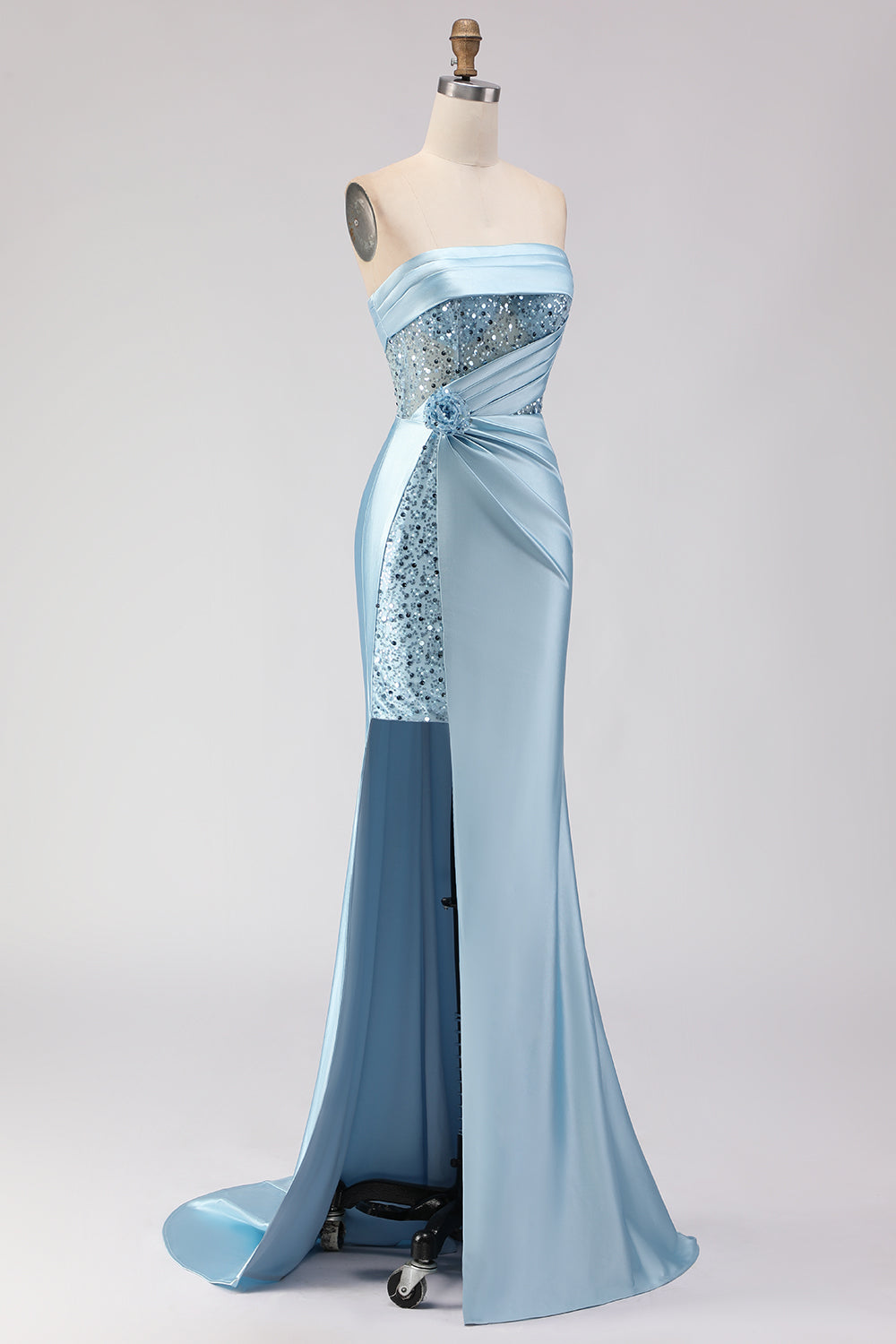 Sparkly Purple Mermaid Ruched Long Corset Prom Dress with Slit