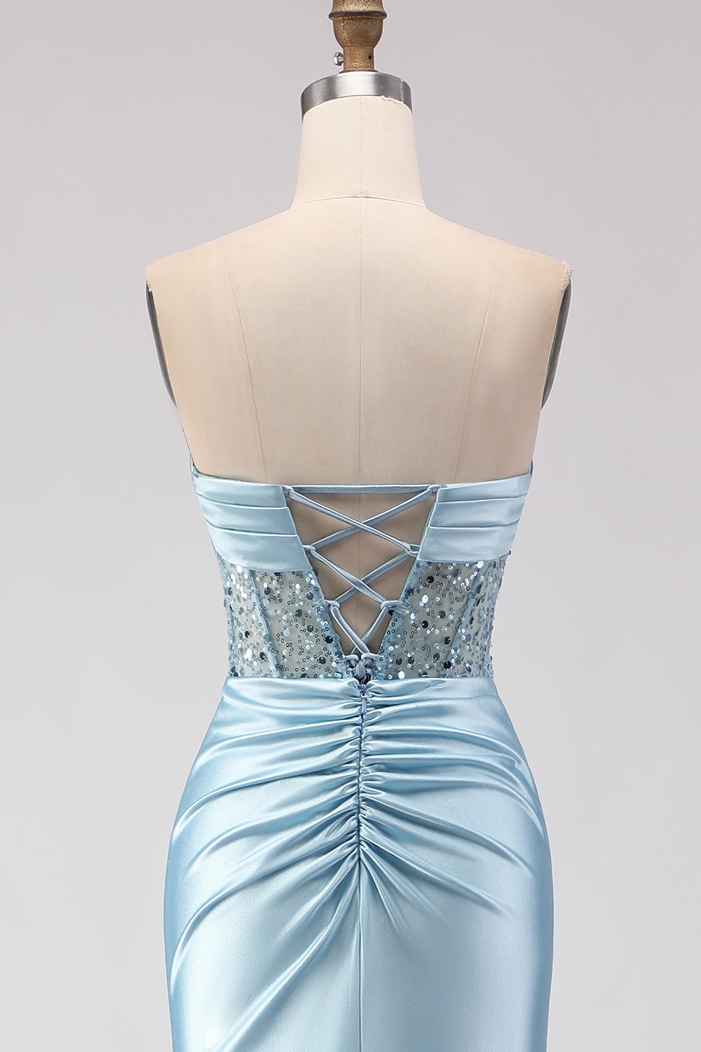 Sparkly Purple Mermaid Ruched Long Corset Prom Dress with Slit